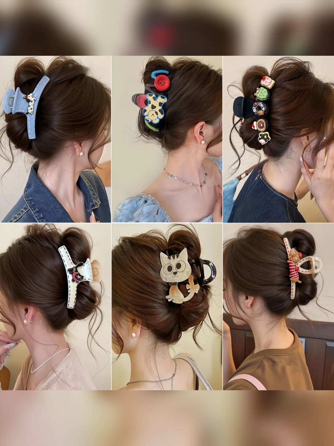 Women's Korean cute cream-style hair claw clip, handmade mixed material, with cat and bear design elements