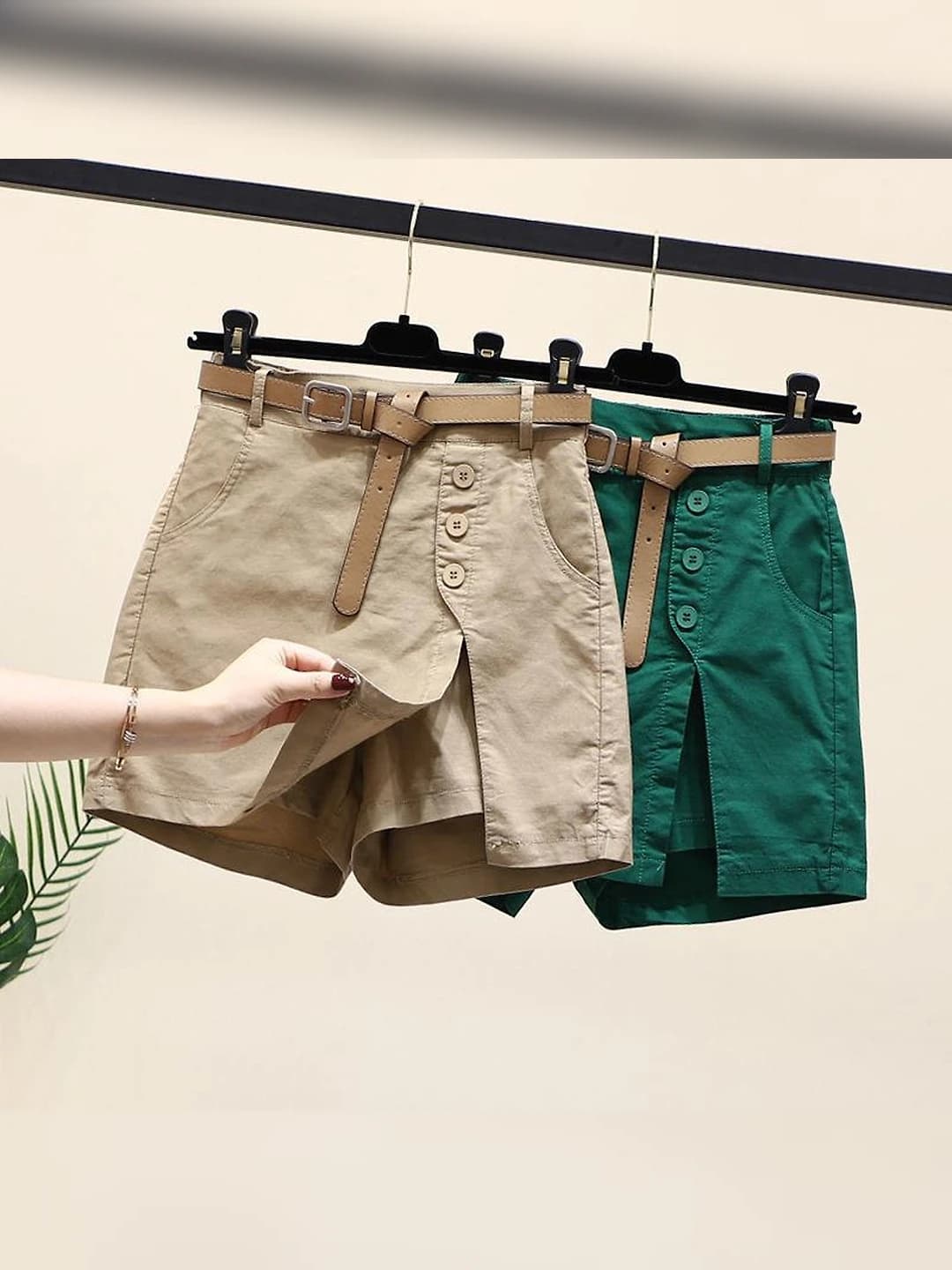 Women's pure cotton skort, high waist, A-line, button-front, with belt, summer, Korean style