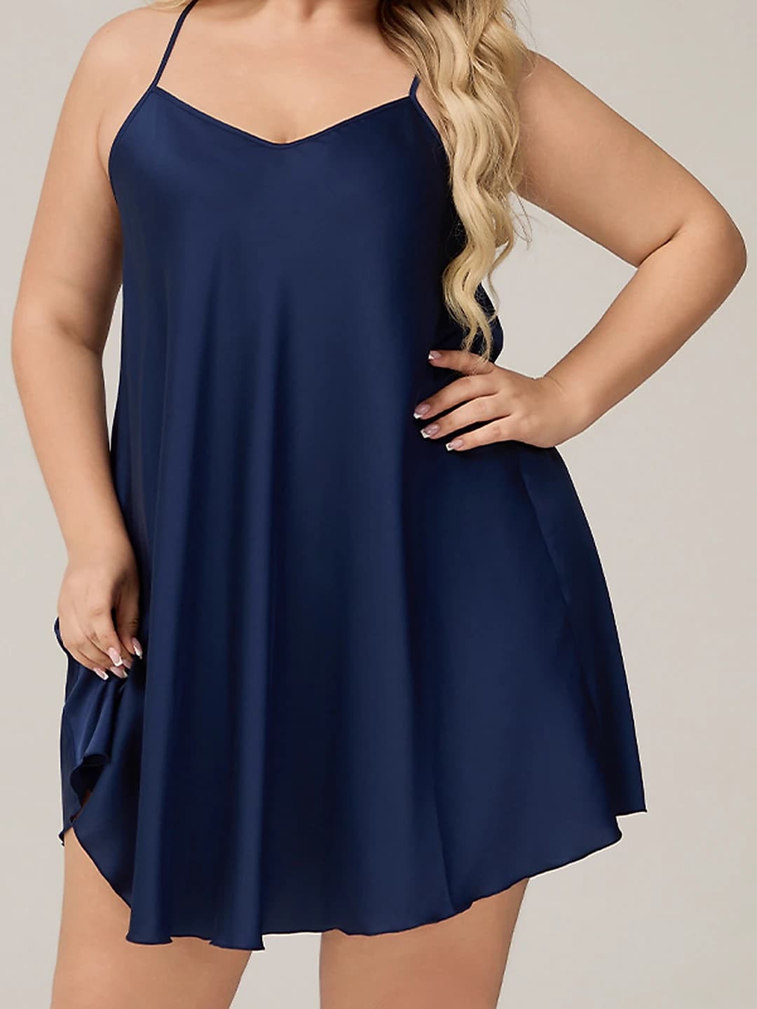 Women's summer plus size satin chiffon nightgown, sleeveless, solid colour, mini skirt