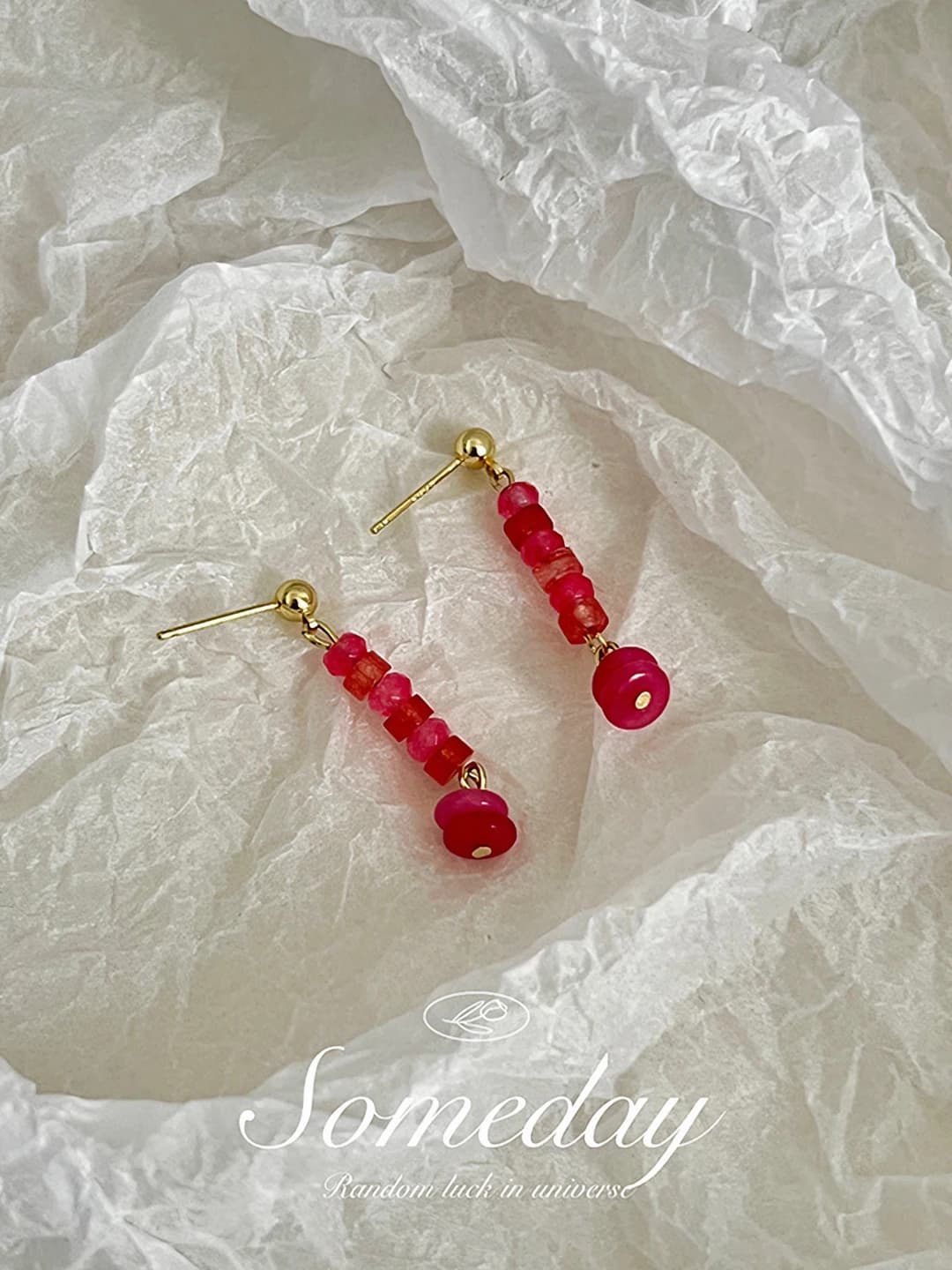 Women's red retro natural stone earrings, 2026