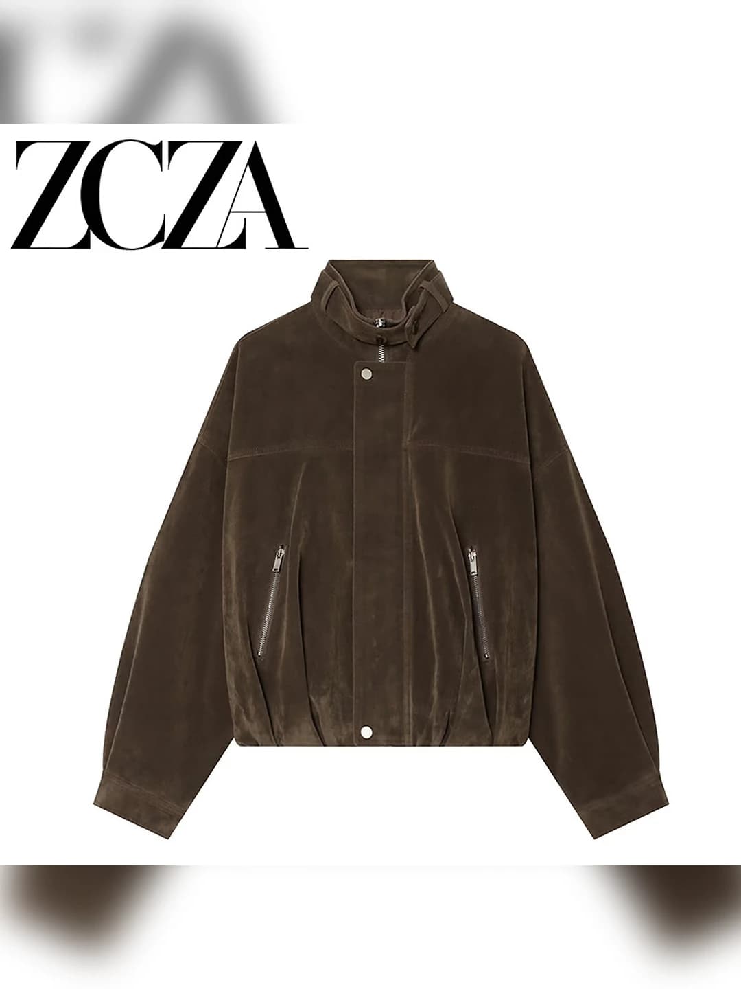 Women's suede stand collar zip jacket with long sleeves and 3D pattern