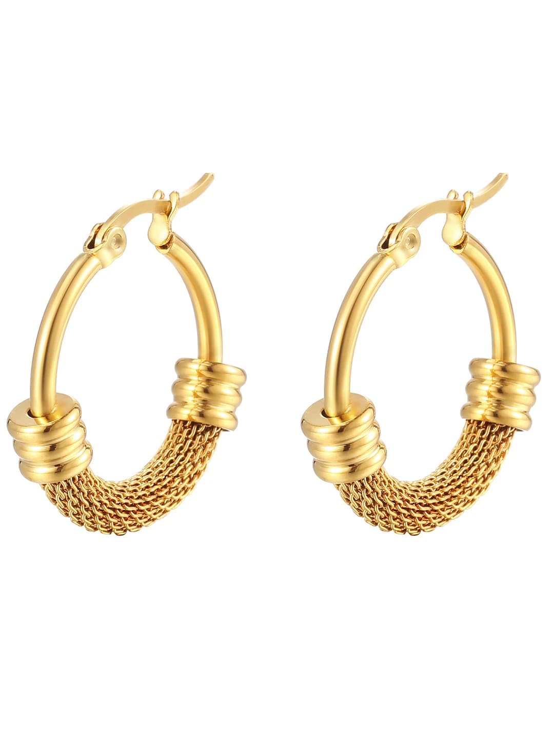 Half mesh earrings Gold MS-078