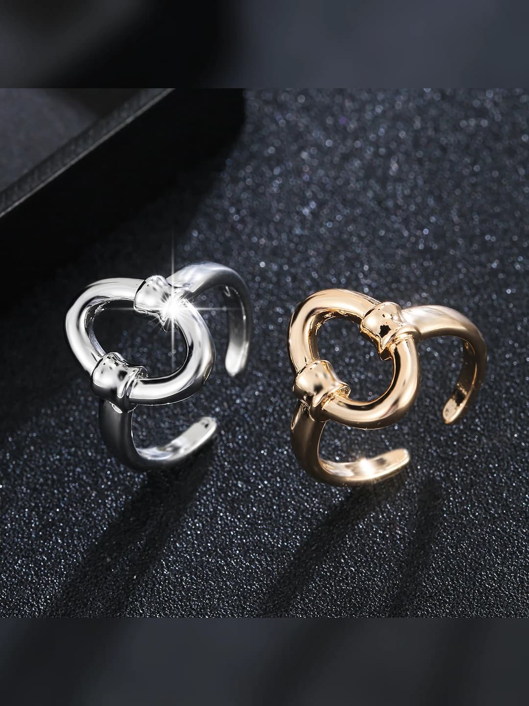 Women's retro style geometric cutout ring, gold-plated copper, individual design