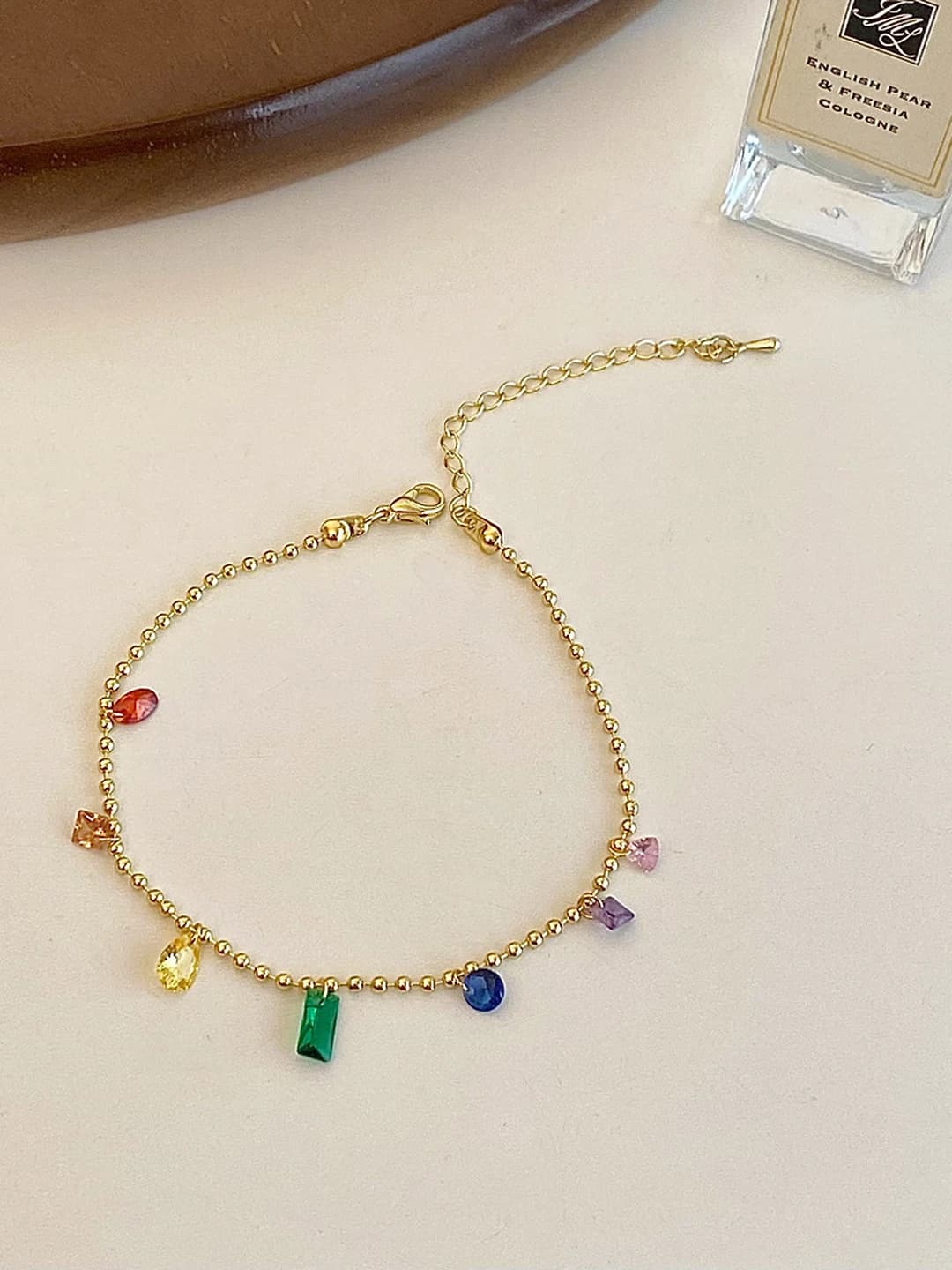 Geometric multicolour diamond tassel bracelet