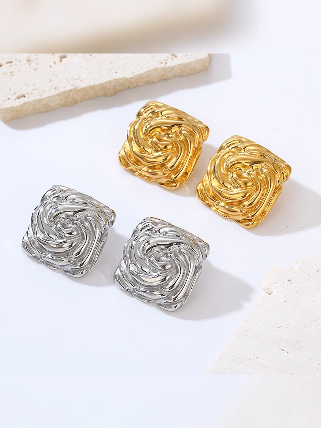 Женские серьги-гвоздики из нержавеющей стали с покрытием 18k золота, квадратная геометрия