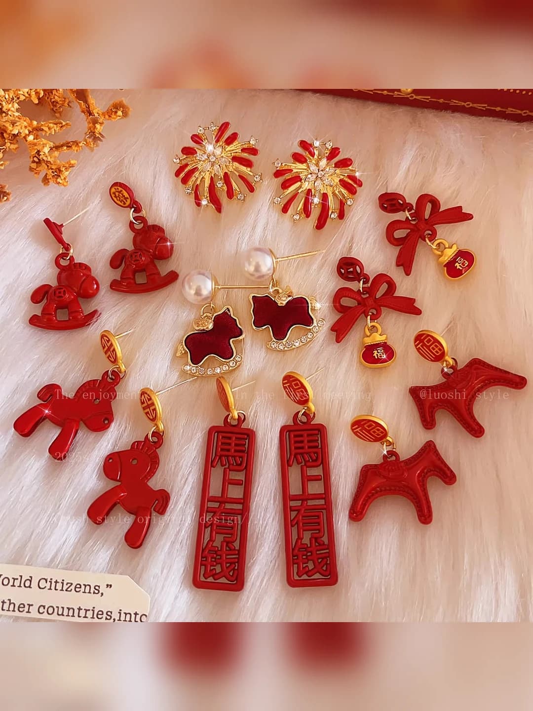 Women's red horse earrings in retro style premium look for 2026