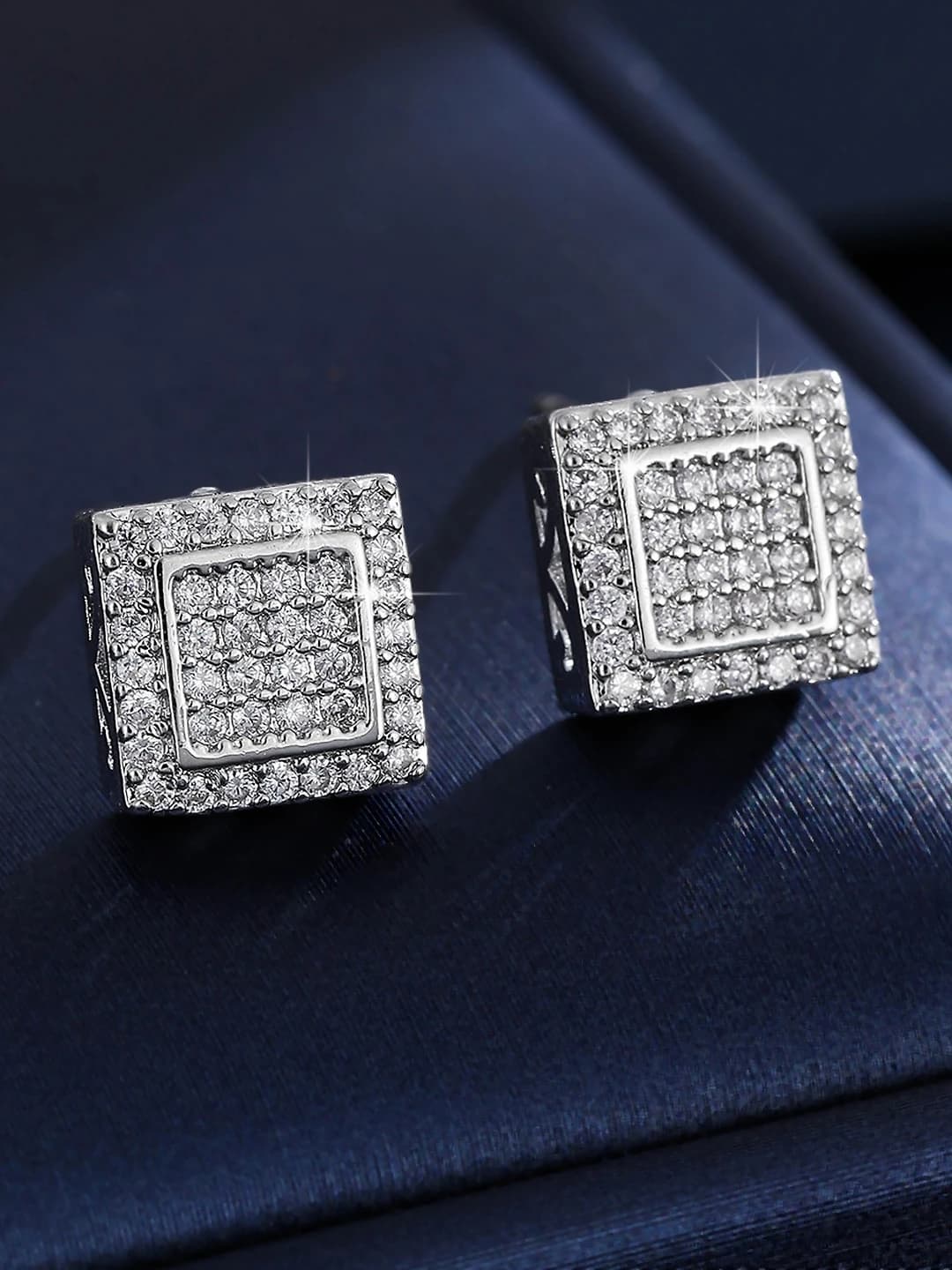 Women's square full zircon punk style stud earrings