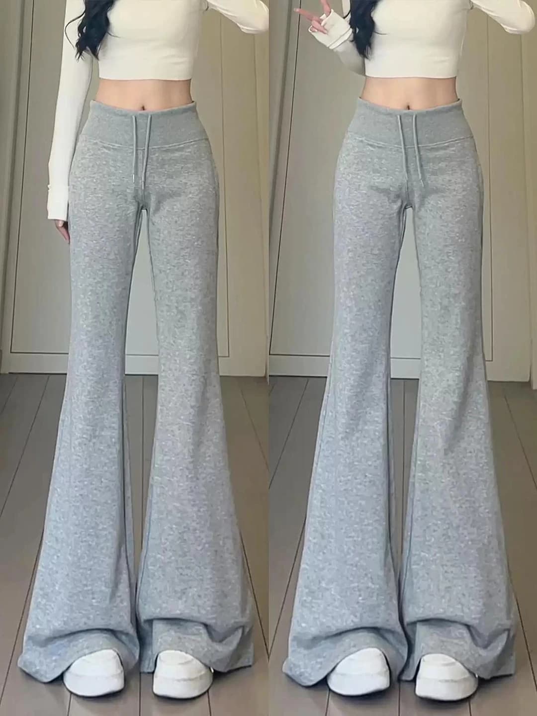 Women's high-waisted micro-flare casual pants, slimming, sports, retro, preppy style, solid colour, stretch, non-iron, long