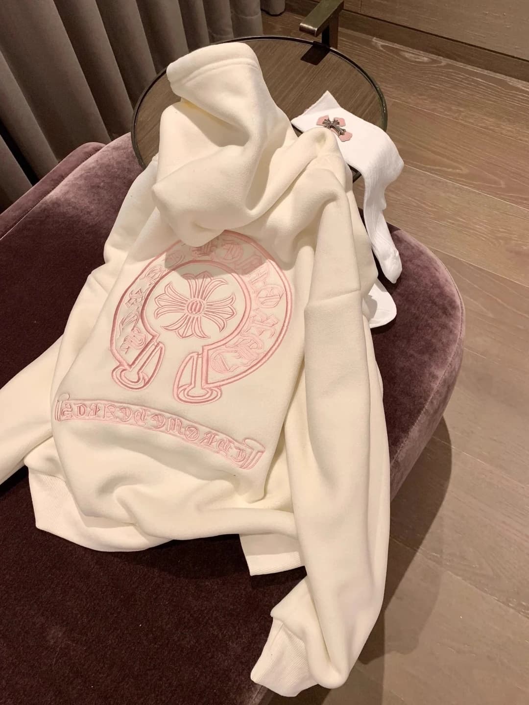 Women's fleece-lined thickened loose fit embroidered hoodie, casual, autumn-winter