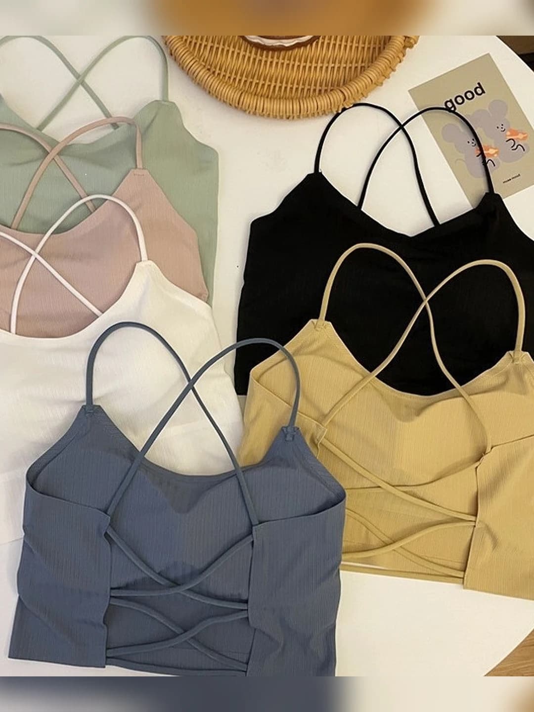 Women's ice-silk fabric tank top, underwear, sports style, with built-in bra pads, open back, waist length
