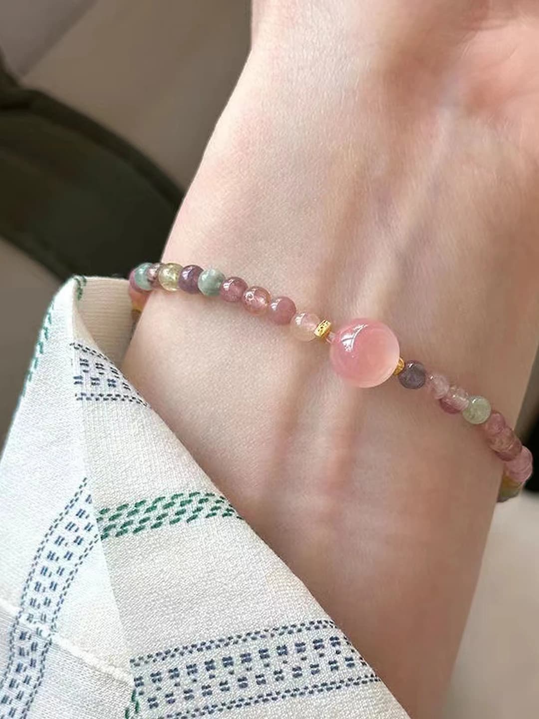 Natural tourmaline, peach rainbow
