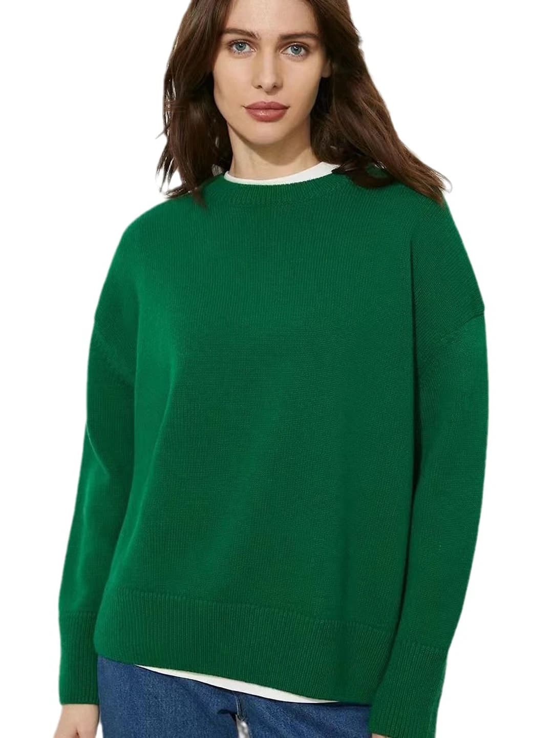 Women's crew neck solid colour sweater, long sleeve, casual style