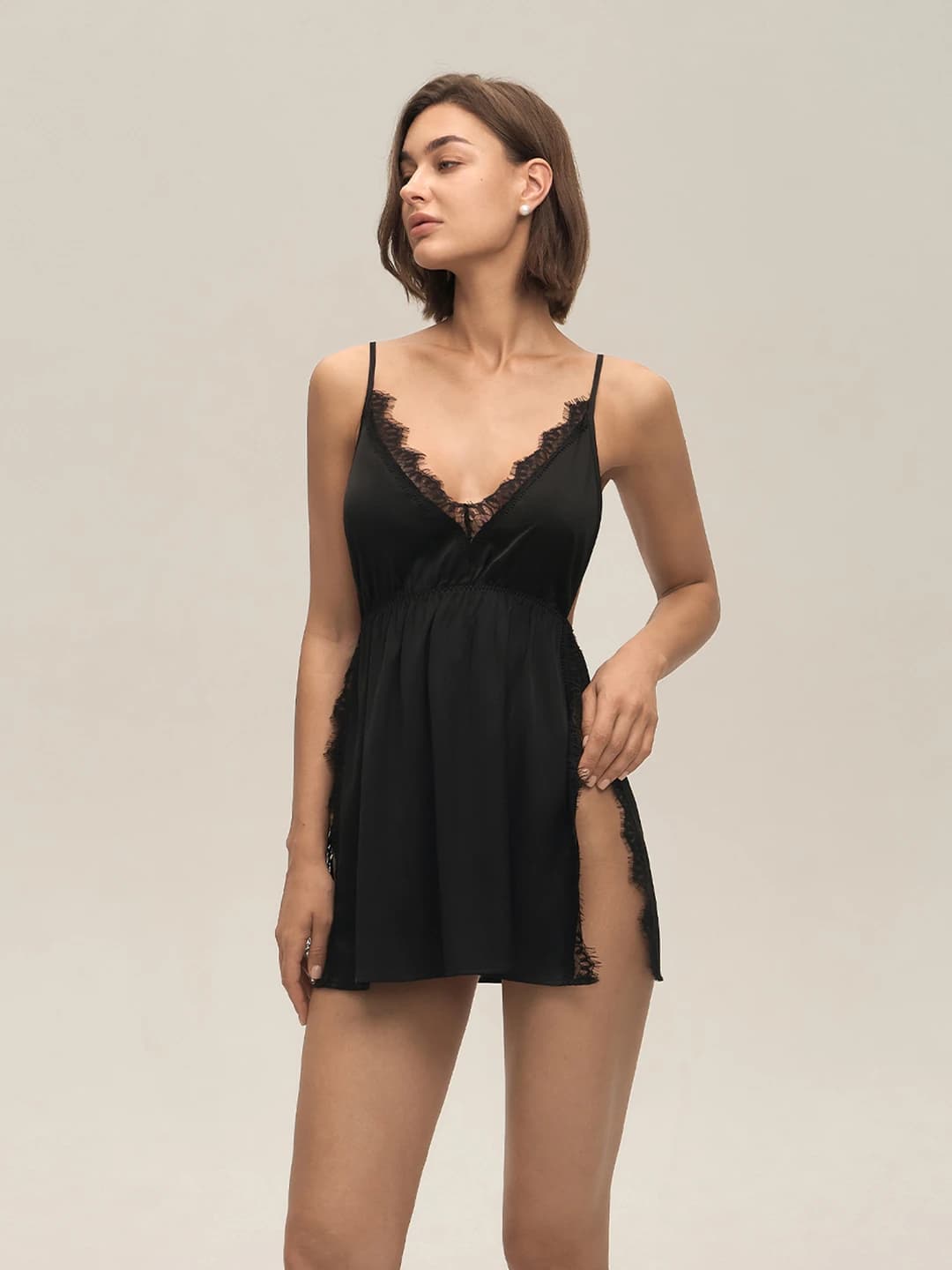 Women's summer lace nightgown, sleeveless, solid colour, ultra-thin fabric