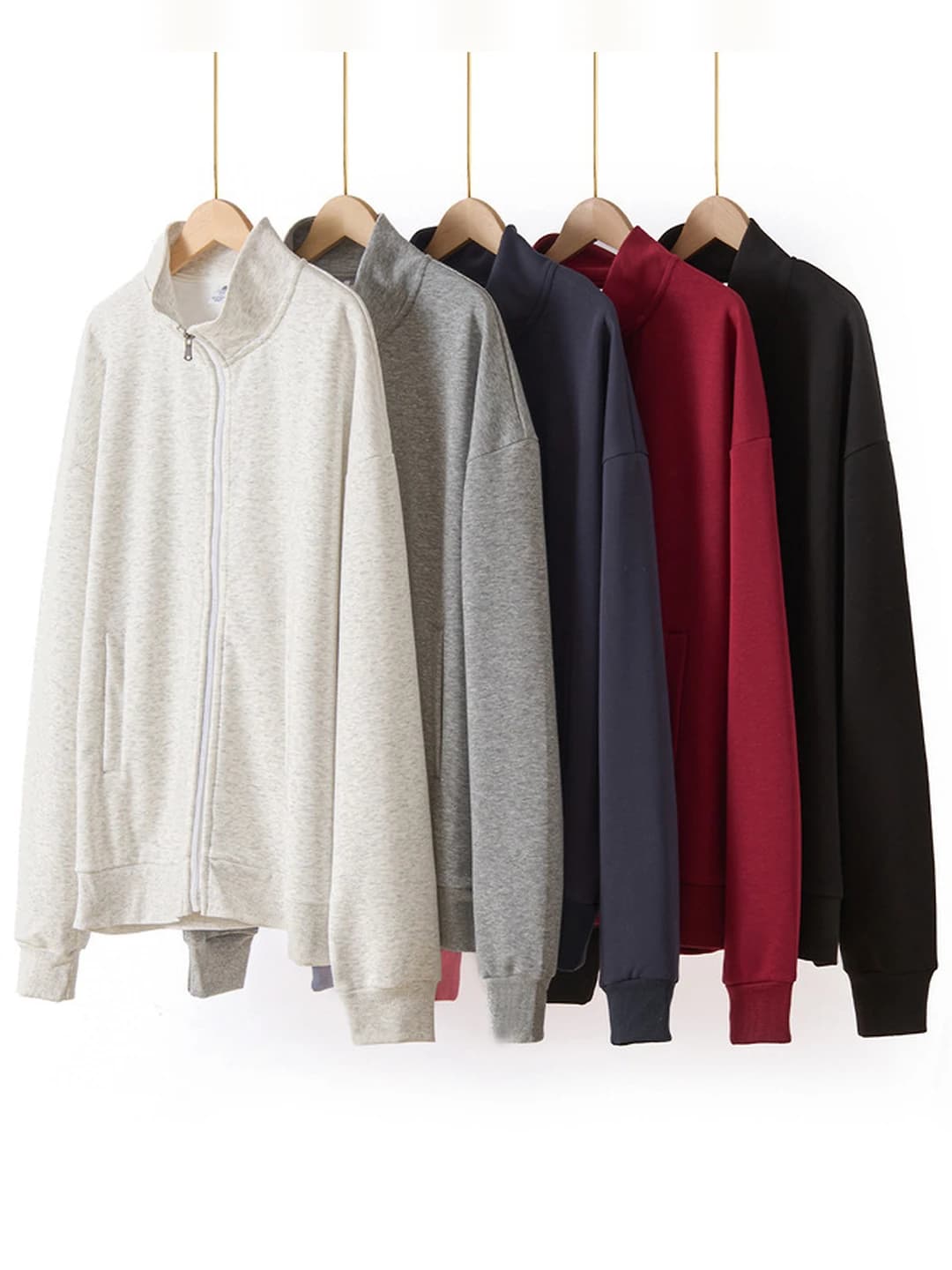Women's 2026 solid colour casual zip stand collar loose fit sweatshirt