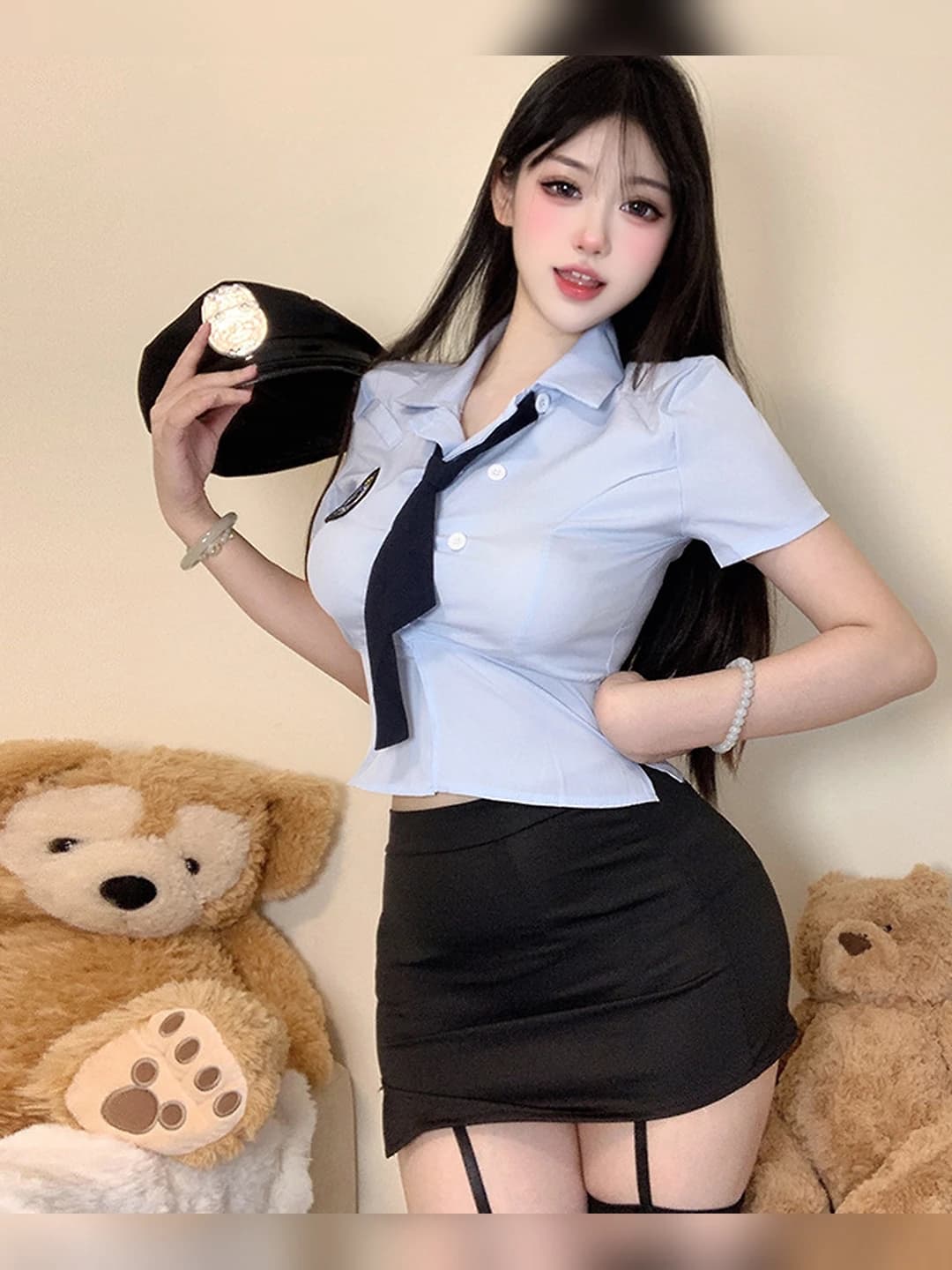 Sexy instructor + matching black hat