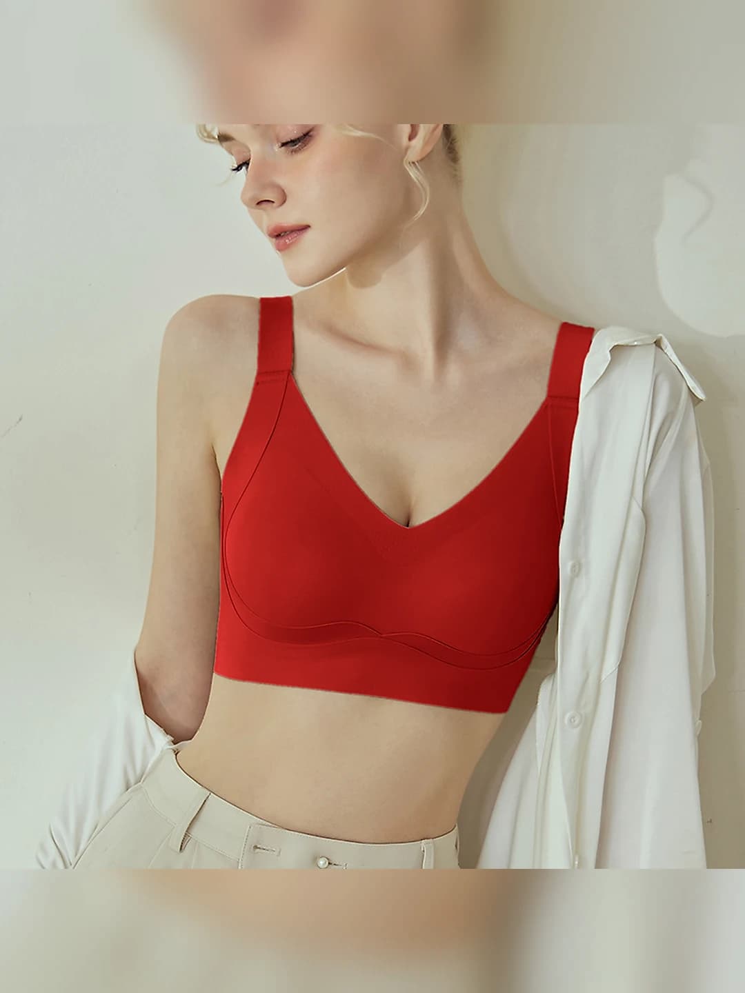 Women's bra: thin, seamless, soft support, gathering and minimizing bust size, sports style underwear