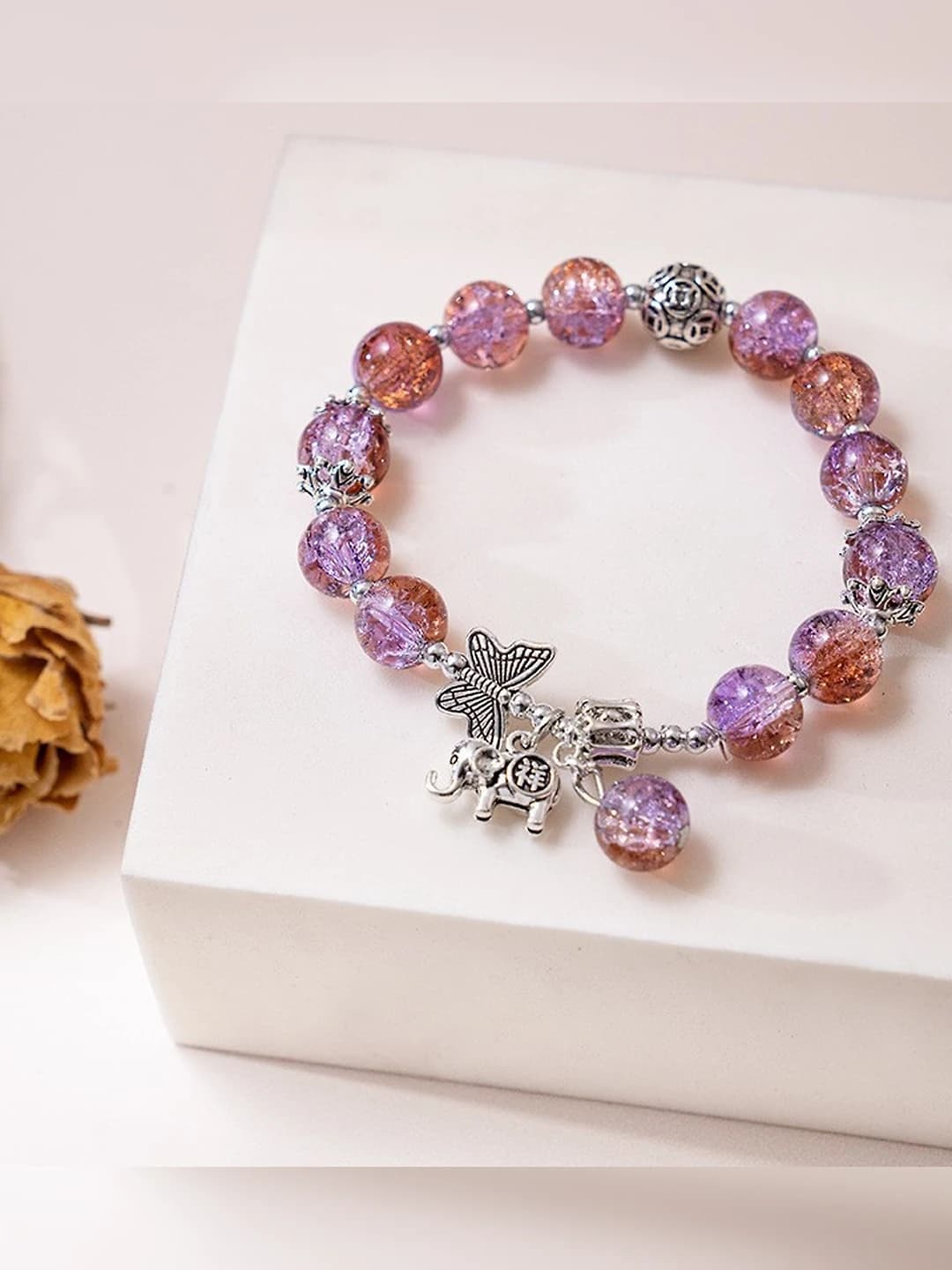 Purple+coffee butterfly elephant bead bracelet
