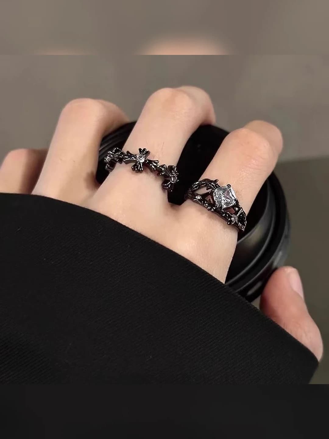 Open adjustable ring with star and moon design for men and women, Korean style, zinc alloy