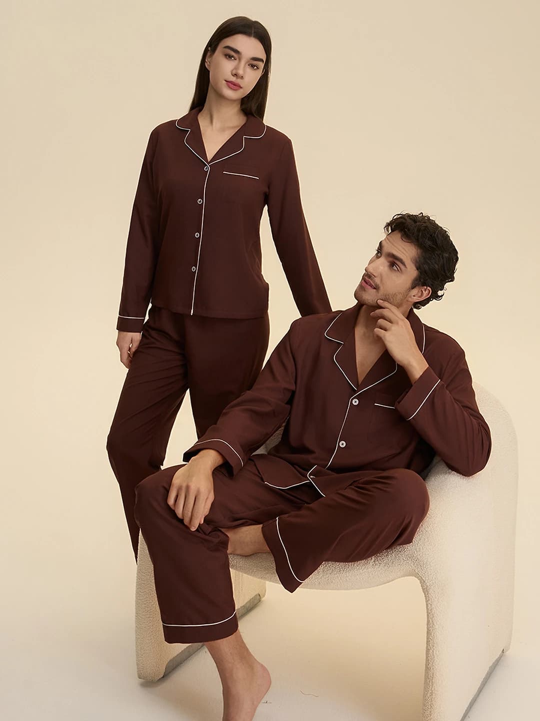 Ayollar uchun yupqa bahor va kuzgi pijama to'plami, uzun yeng, uzun shim, qaytarma yoqa, kundalik uslub