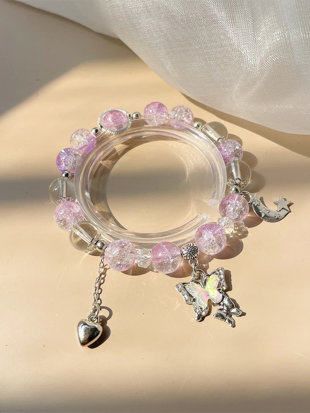 Star moon purple butterfly heart bracelet