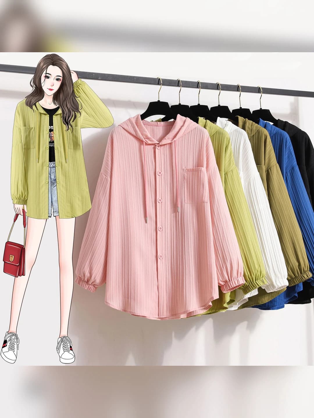 Women's spring-summer sun-protective long sleeve thin cardigan, mid-length, loose fit, solid colour