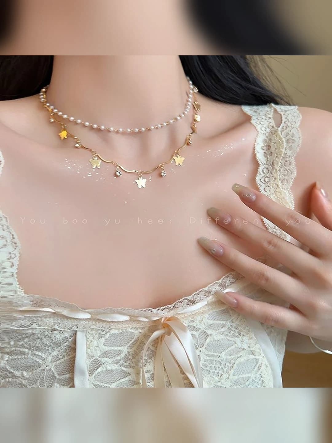Women's 2026 two-layer butterfly and pearl choker necklace