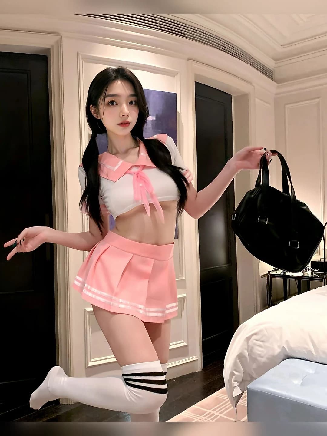 Women's erotic JK sailor lingerie set, polyester fabric