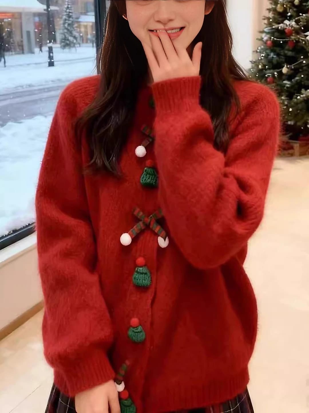 Women's knit cardigan, crew neck, long sleeve, Korean style, preppy style, autumn-winter 2026