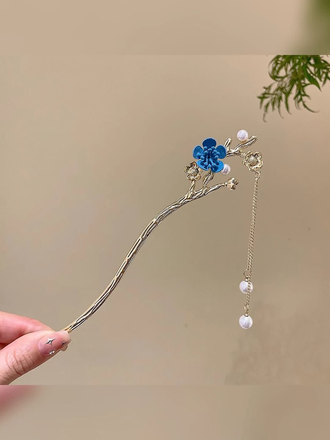2# Blue floral hairpin - gold
