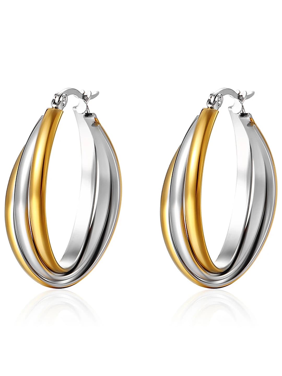 Women's retro style titanium steel earrings, elliptical multi-layer geometric design