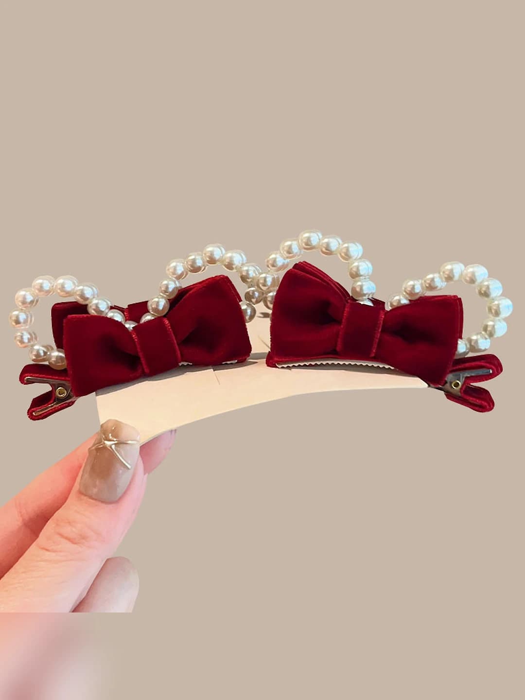 Wine red pearl bow, 1 pair
