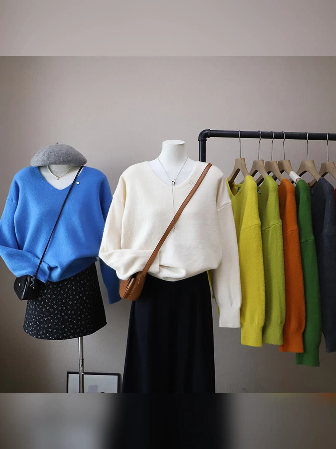Women's 2026 autumn-winter V-neck loose fit slimming solid colour thick long sleeve sweater