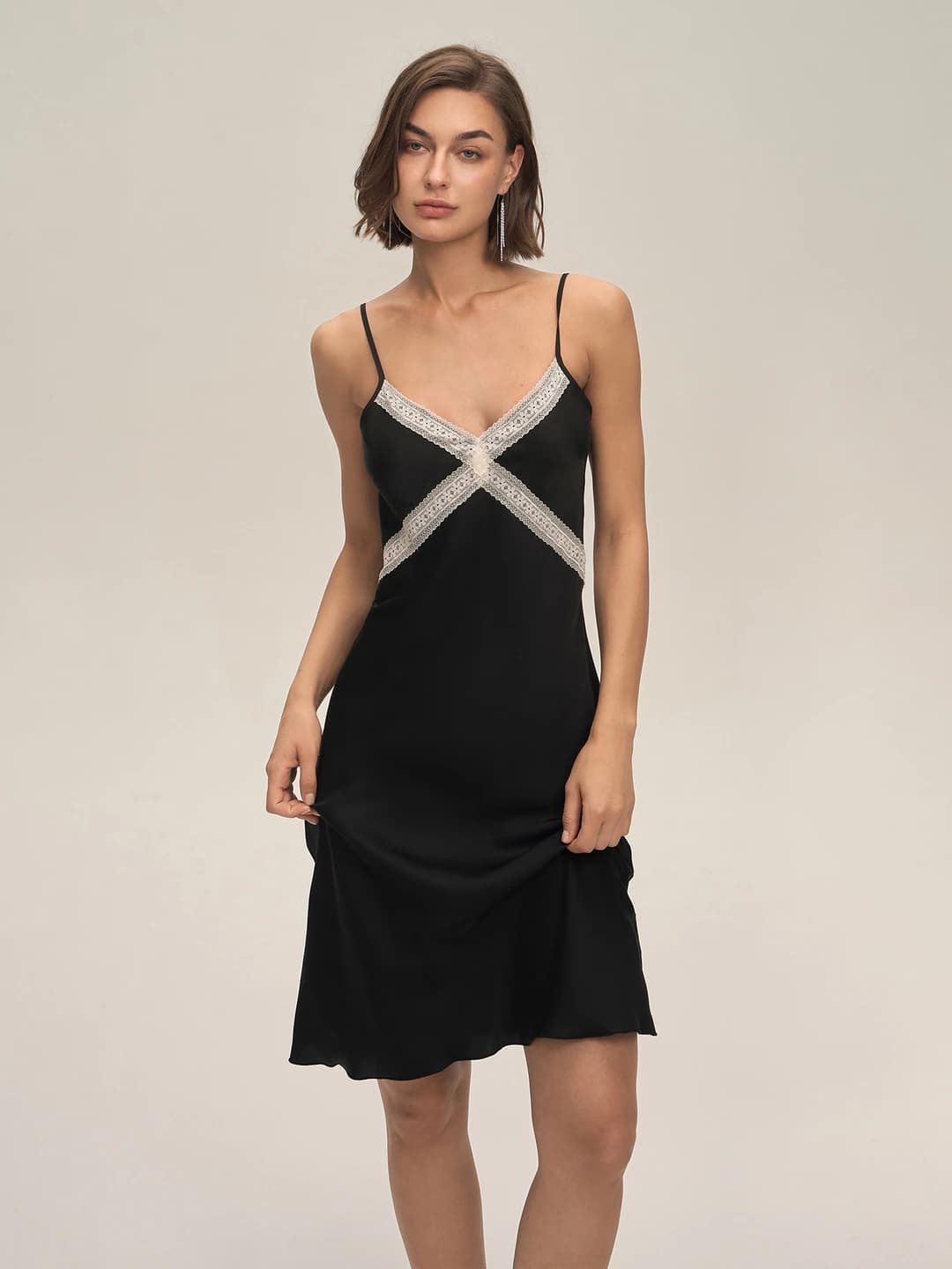 Women's summer satin chiffon lace nightgown, slim fit, sleeveless, open back, mini skirt