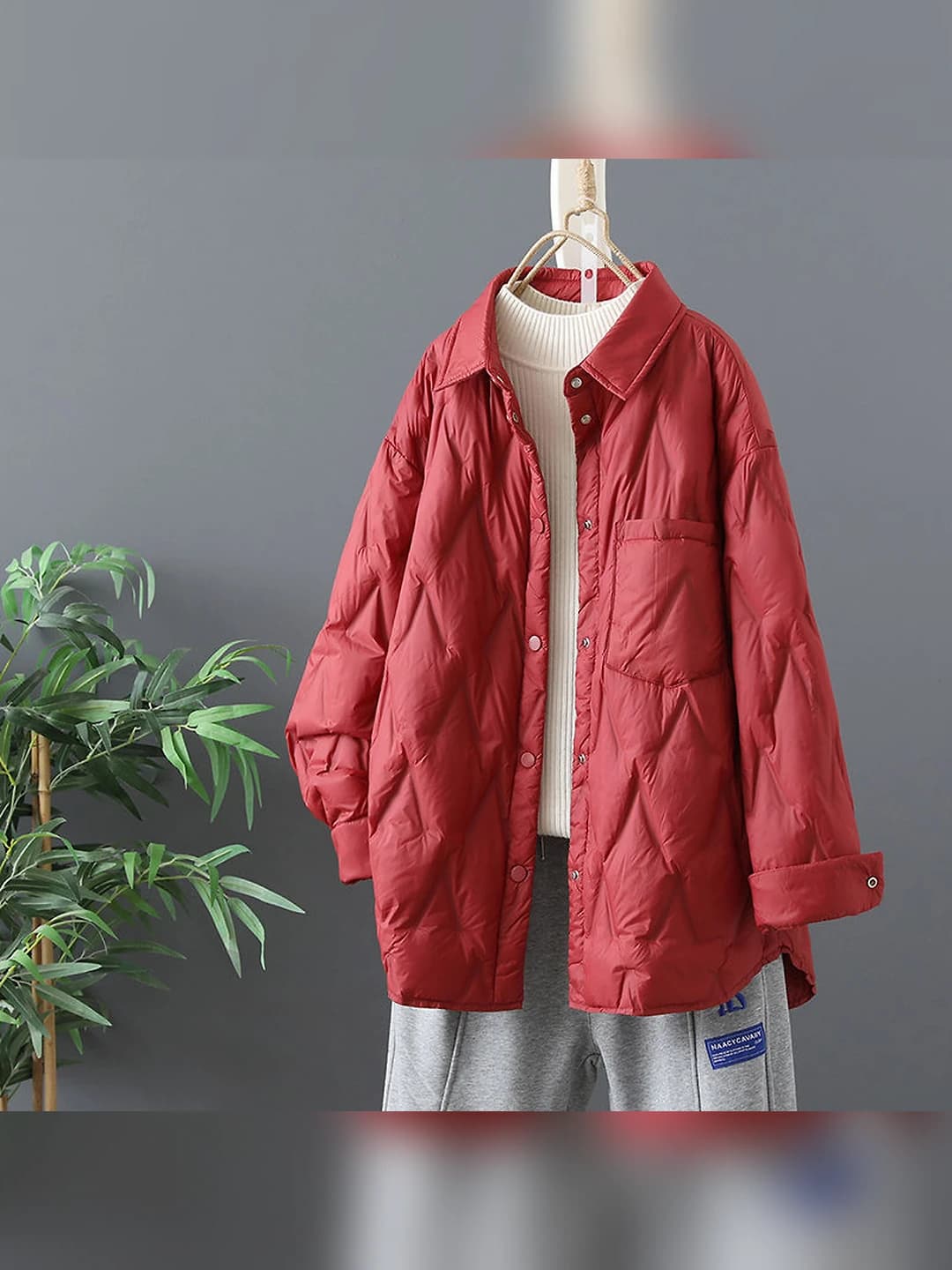 Women's winter padded jacket, 2026, mid-length, solid colour, loose fit, warm, casual style