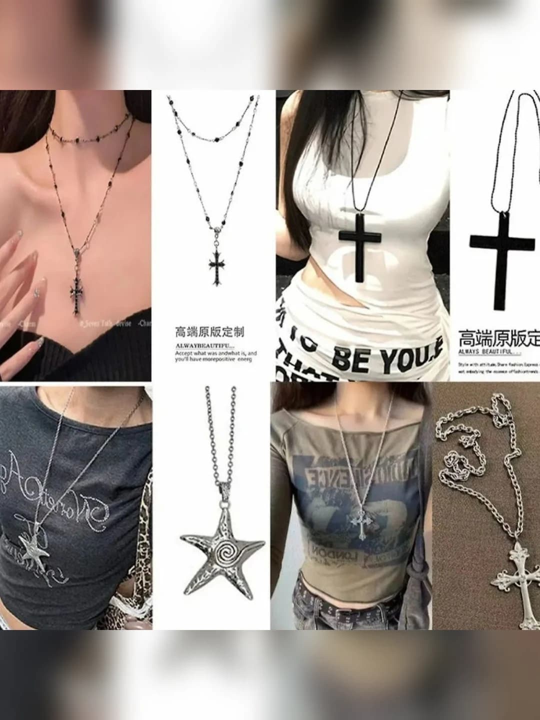 Women's long chain in Korean style y2k with retro cross