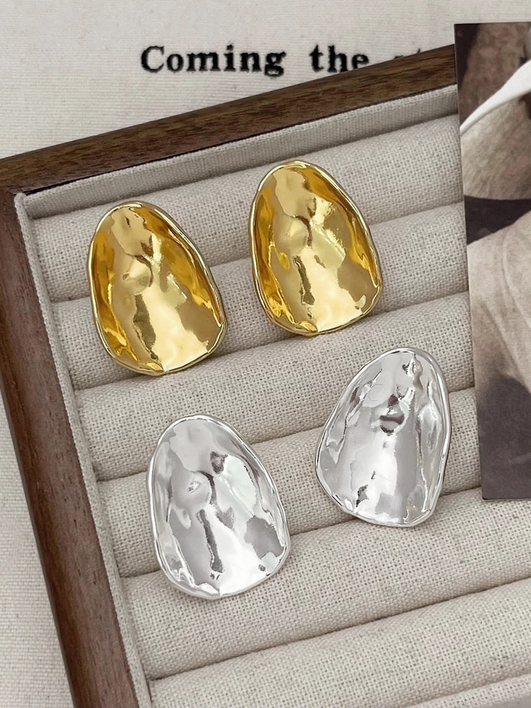 Женские серьги-гвоздики с 18k золотым покрытием, выпуклые, эллиптические, металлический стиль