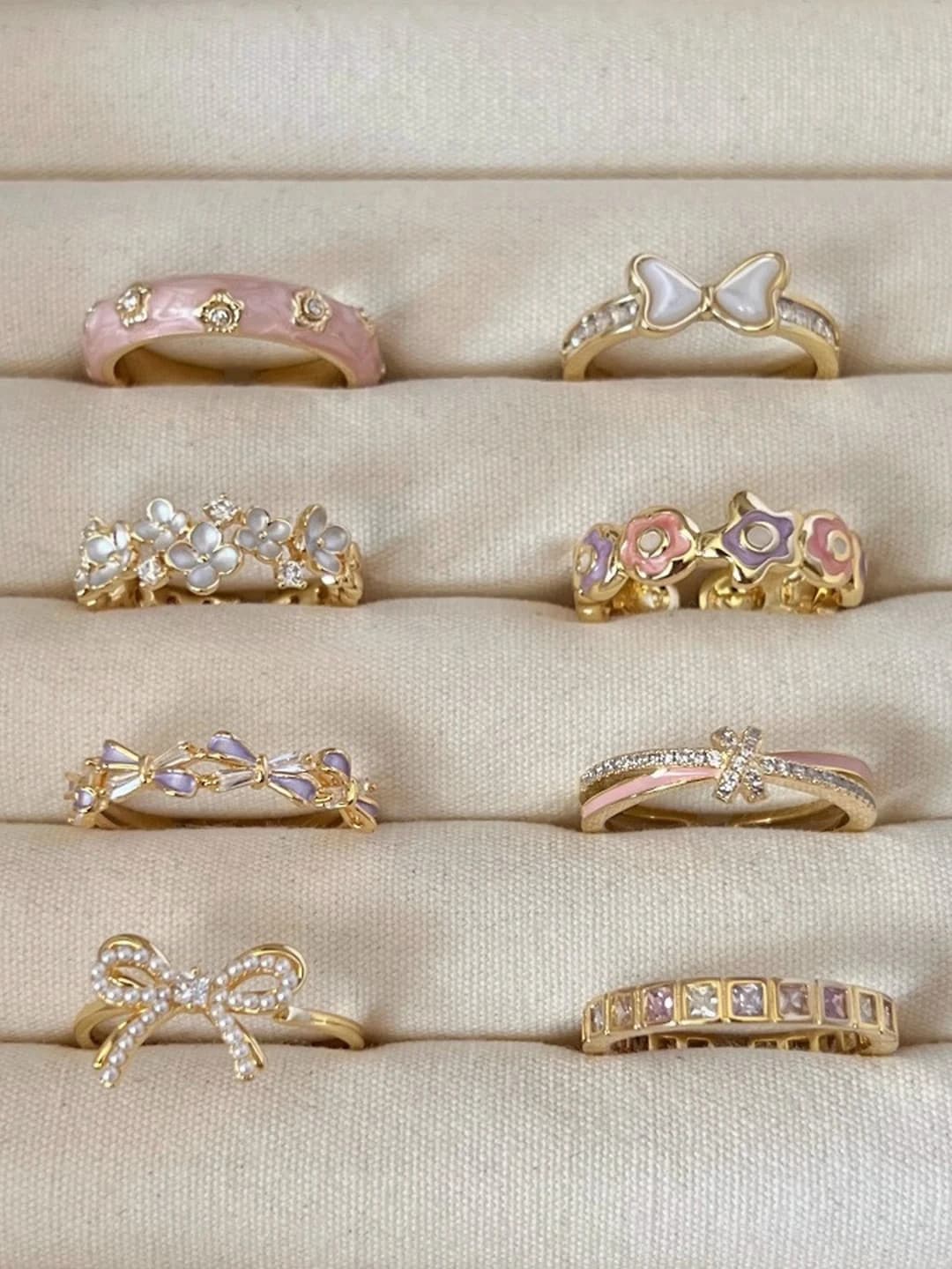 Women's French style zircon flower and bow ring, light luxury, unique design for index finger