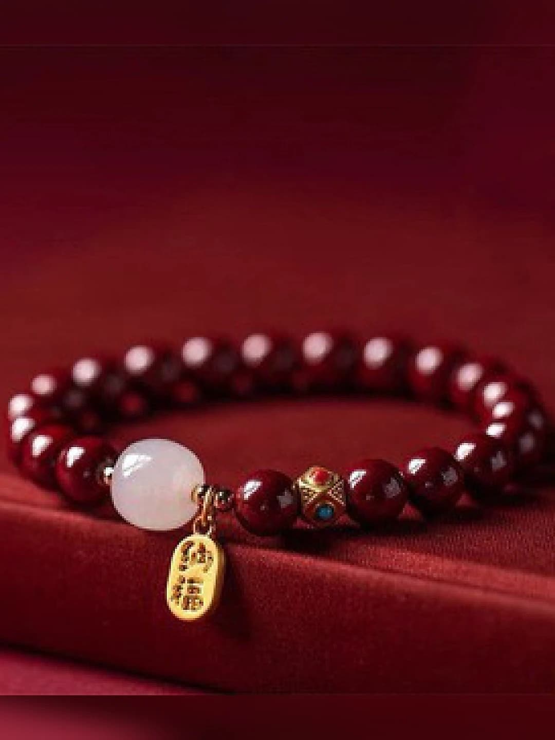 8MM white pearl cinnabar bracelet