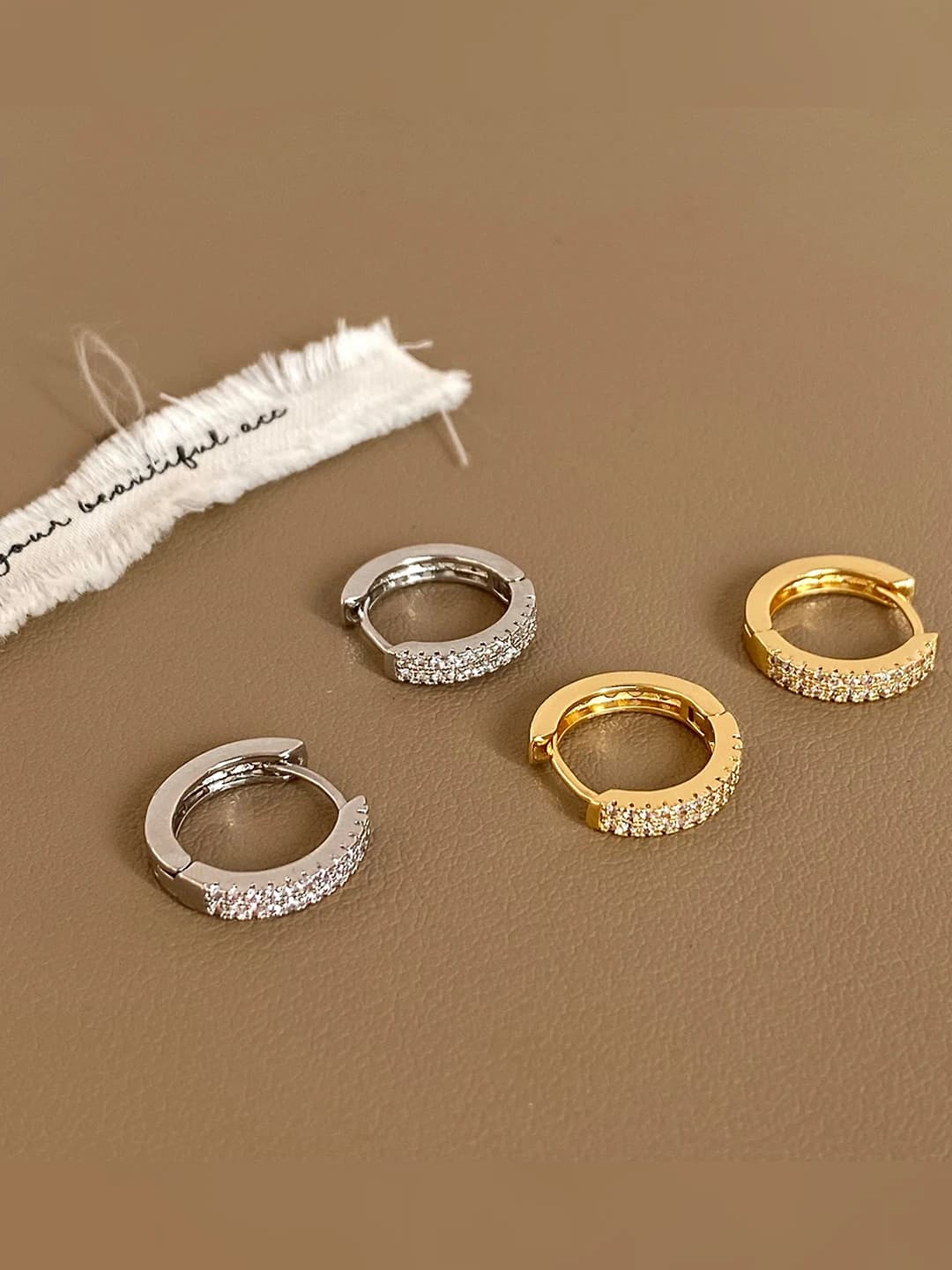 Women's zircon super shiny geometric ring earrings, copper with real gold plating, ins style, korean style ear jewelry