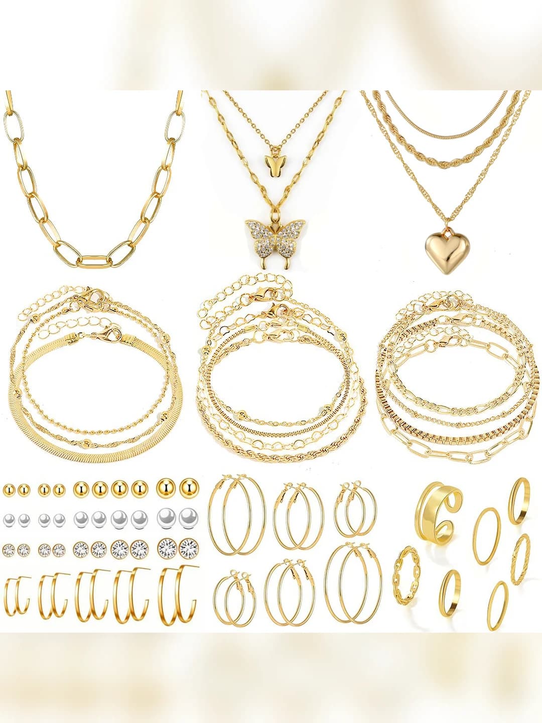 Women's 49-piece jewelry set with zirconia and imitation pearls