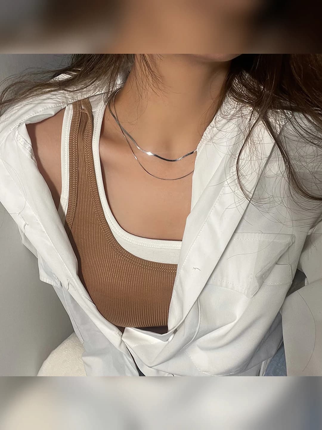 Women's two-layered titanium steel snake chain necklace, handmade, minimalist Japanese-Korean style