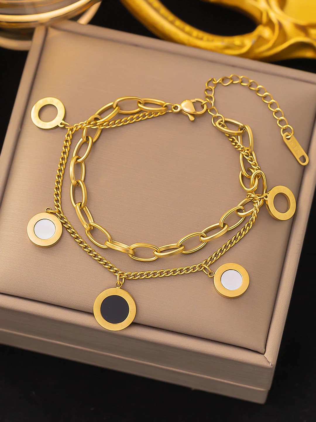 Двухслойный браслет из титановой стали с покрытием 18k, римские цифры и ракушки для женщин