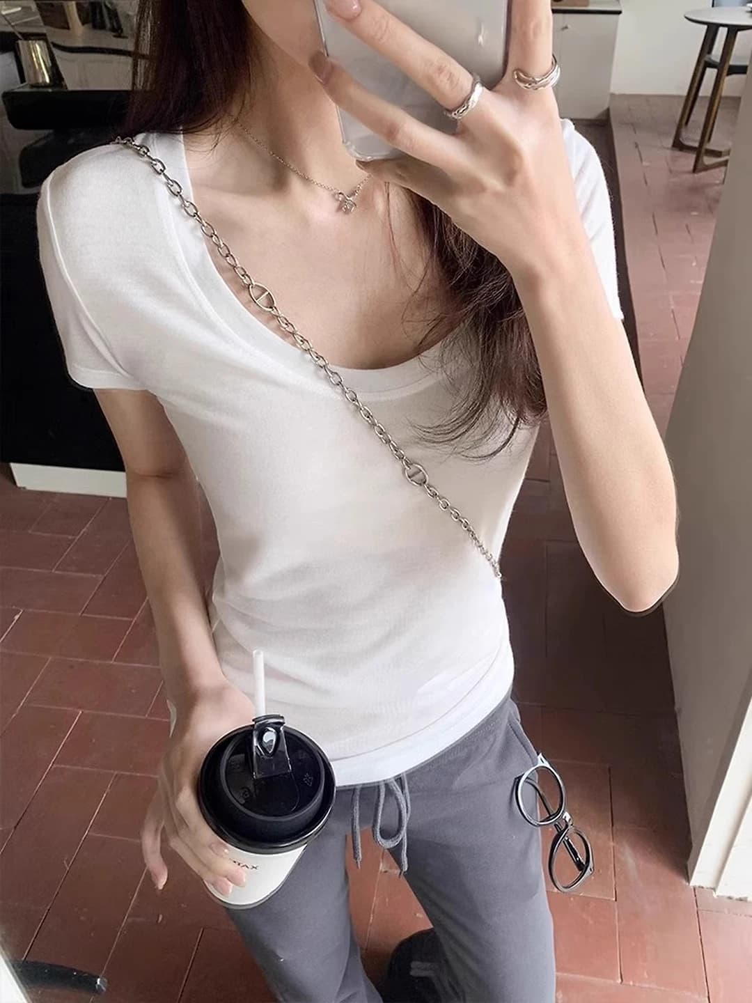 Women's 2026 summer crew neck slim fit slimming solid colour short sleeve t-shirt
