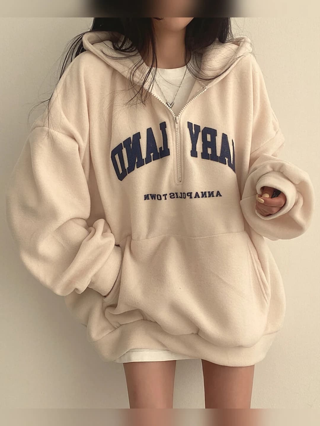 Women's fleece-lined, thickened zip hoodie, loose fit, Korean style, autumn-winter, plus size