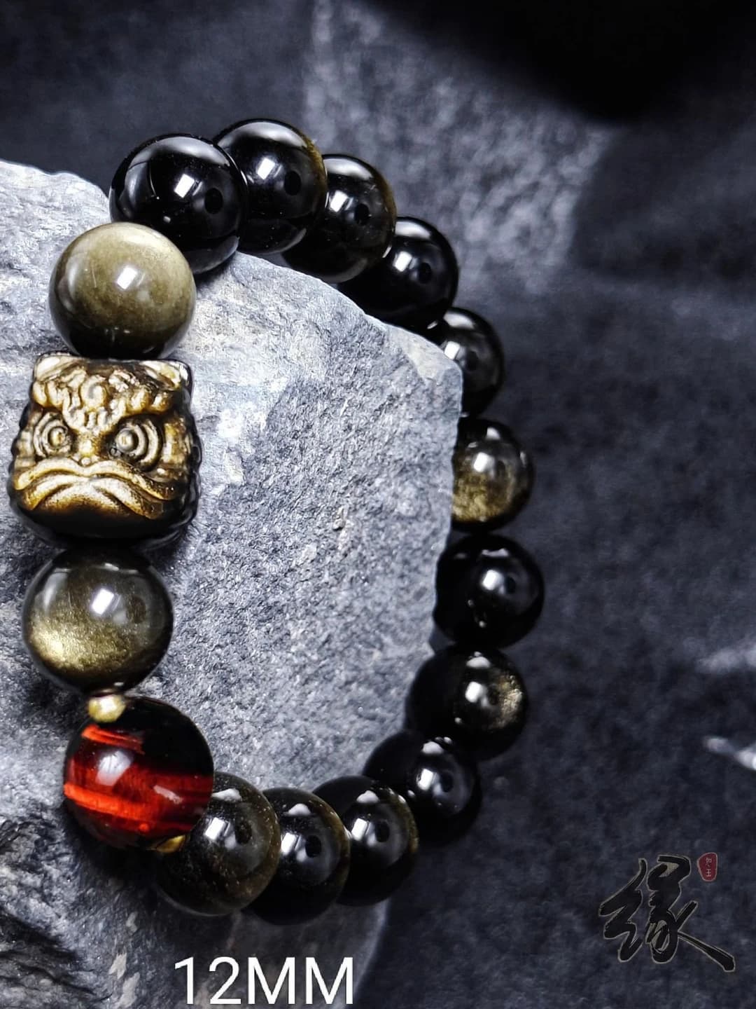 Oltin obid asad oq obsidian 12mm+Dragon crystal