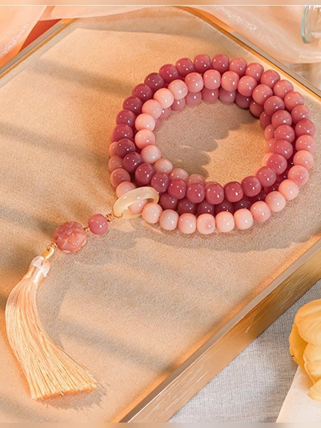 Women's natural white bodhi root 108 bead bracelet, handmade, unisex