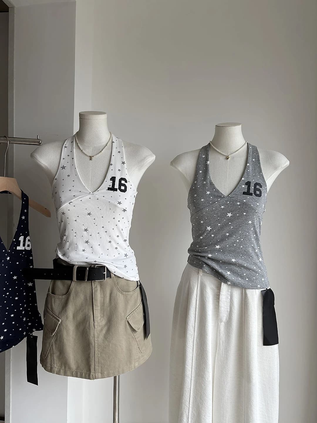 Women's summer Korean style slimming halter tank top with number star print