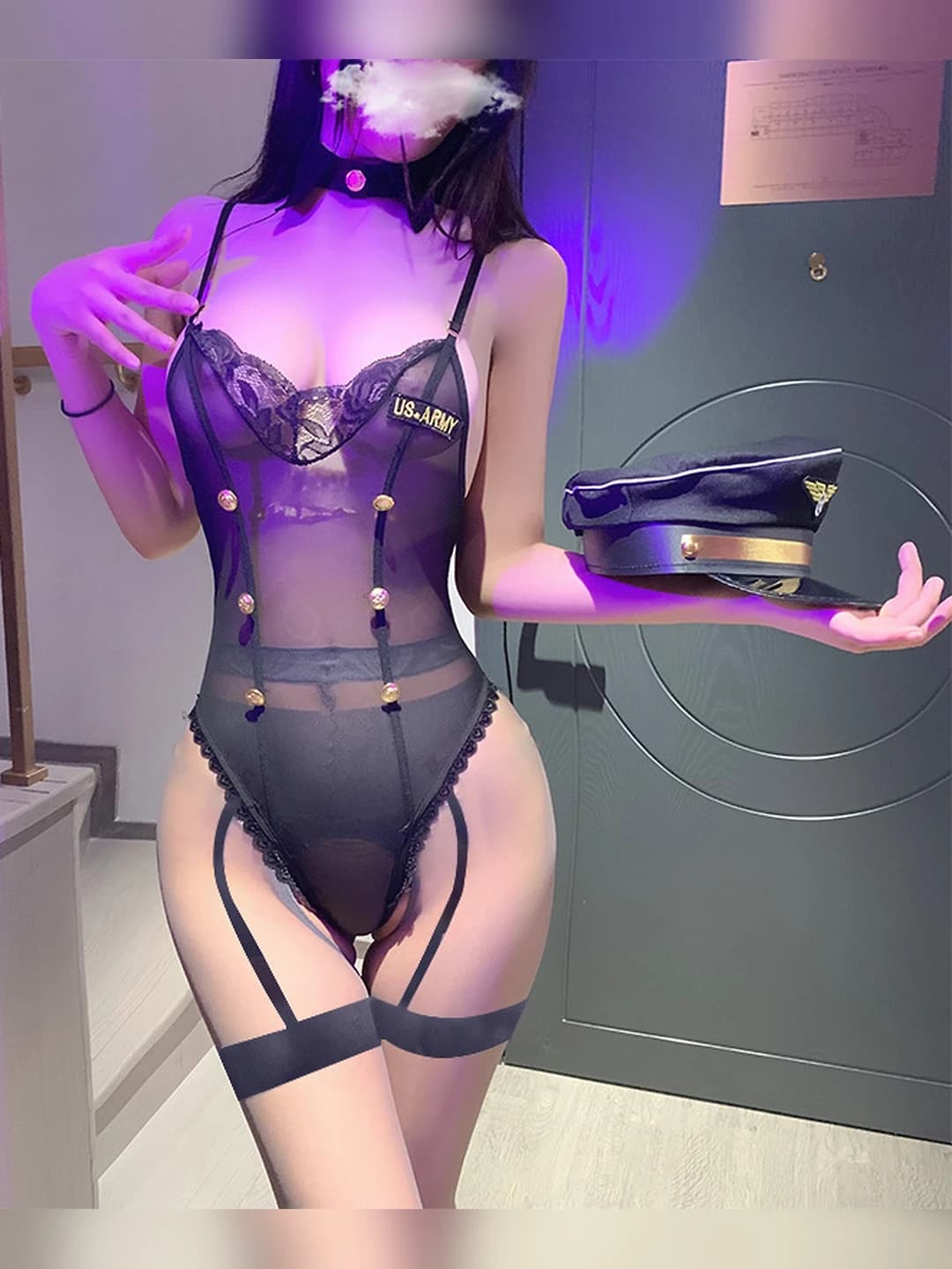 Ayollar uchun erotiki shaffof bodysuit ichki kiyim, yupqa tarmoq mato, ochiq orqa, olib tashlash oson pijama