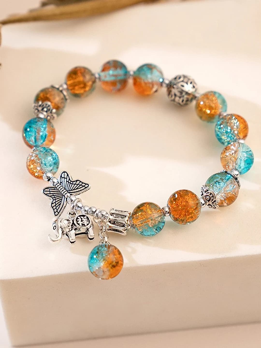 Coffee-blue butterfly elephant bracelet