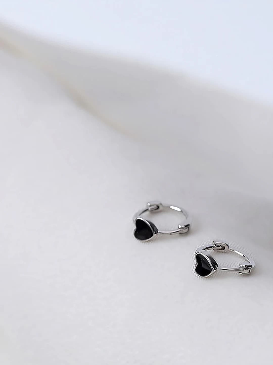 Small heart, black hoop earrings